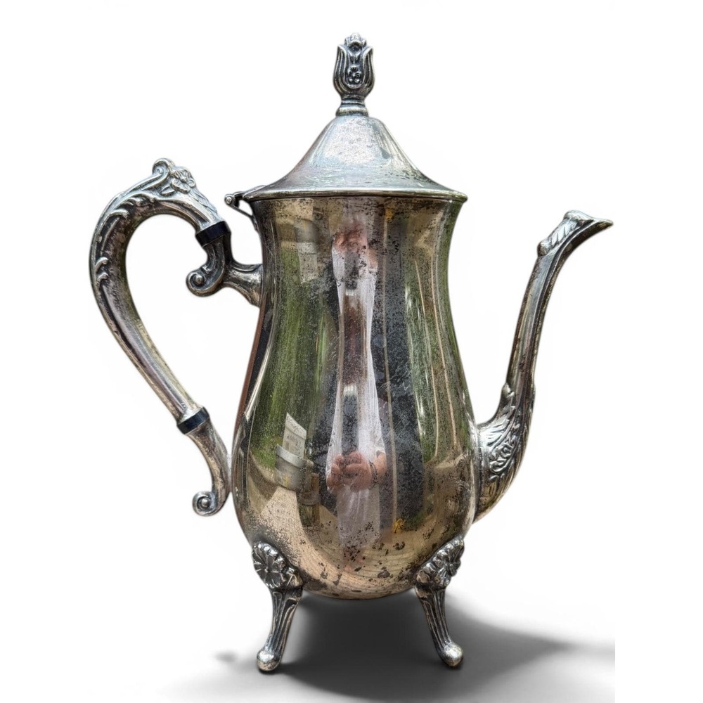 Vintage Leonard Silverplated Teapot Ornate Footed Coffee Pot Hollywood Regency